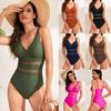 2026 Mesh Hollow One-Piece Bikini Swimsuit for Women - Pure Color Swimwear