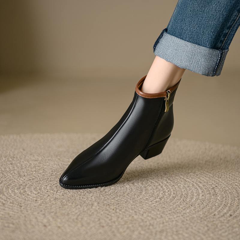 Krazing Pot Full Grain Leather Autumn Winter Shoes Med Heels Chelsea Boots Round Toe Keep Warm Zipper Mixed Color Ankle Boots