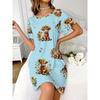 Fun Animal Colorful Patterns Women Mini Dresses Summer Short Sleeve Printed Plus Size Casual Comfortable Soft Dress
