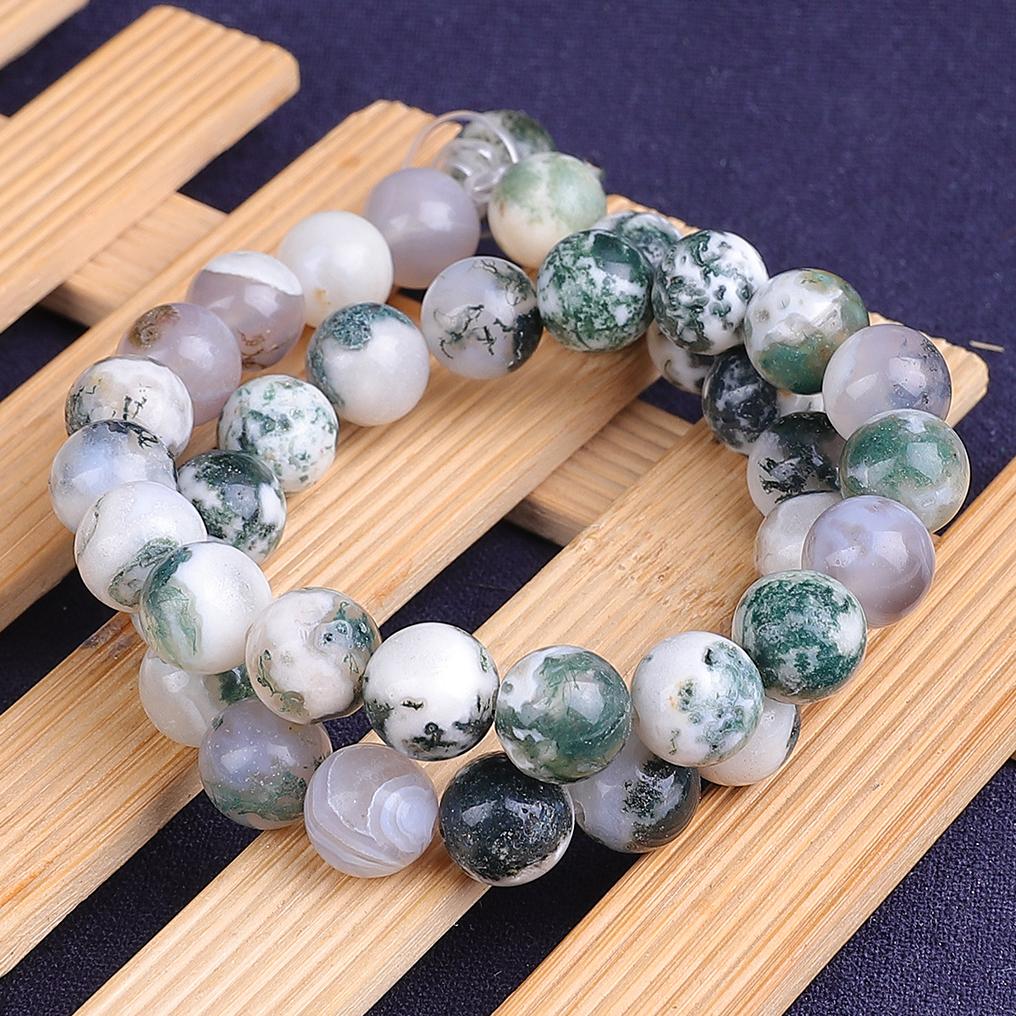 Natural Stone Beads White Moss Agate Round Loose Beads 15" Strand 4 6 8 10 12MM For Jewelry Making