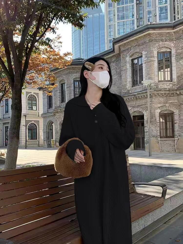 

Женское платье-свитер с лаппером, свободное утолщенное платье-свитер миди длиной выше колена one size чёрный