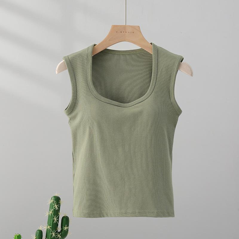 Cotton Vest for Women In Summer Wear Beautiful Back Bra with Chest Pads Integrated Wide Shoulder Strap Suspender Cover Pair Breasts Top