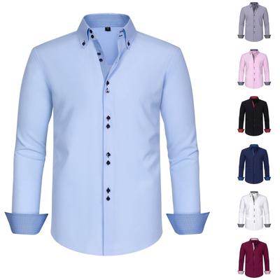 Men Button Down Shirt Long Sleeve Color,Blocked Wrinkle,Resistant Slim Fit Business Casual Dress
