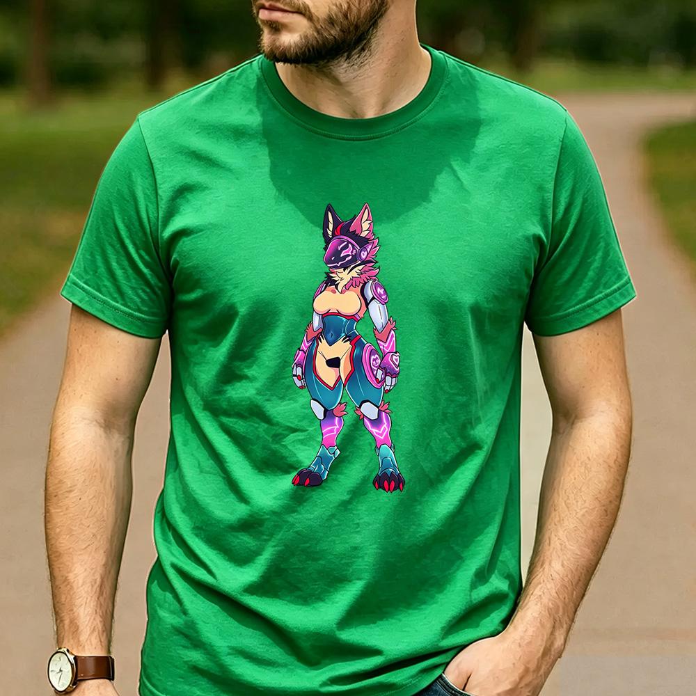 Unisex Mecha Protogen Furry Fursona Full Body Graphic T Shirt Unisex Cotton Neon Tech Mechanical Anthro Gamer Fan Tee