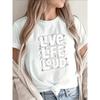 Ladies' Polyester Short Sleeve T-Shirt with Bold LIVE LIFE LOUD Graphic Print, Black Base, Casual Wear, Soft Texture, Perfect for Everyday Style