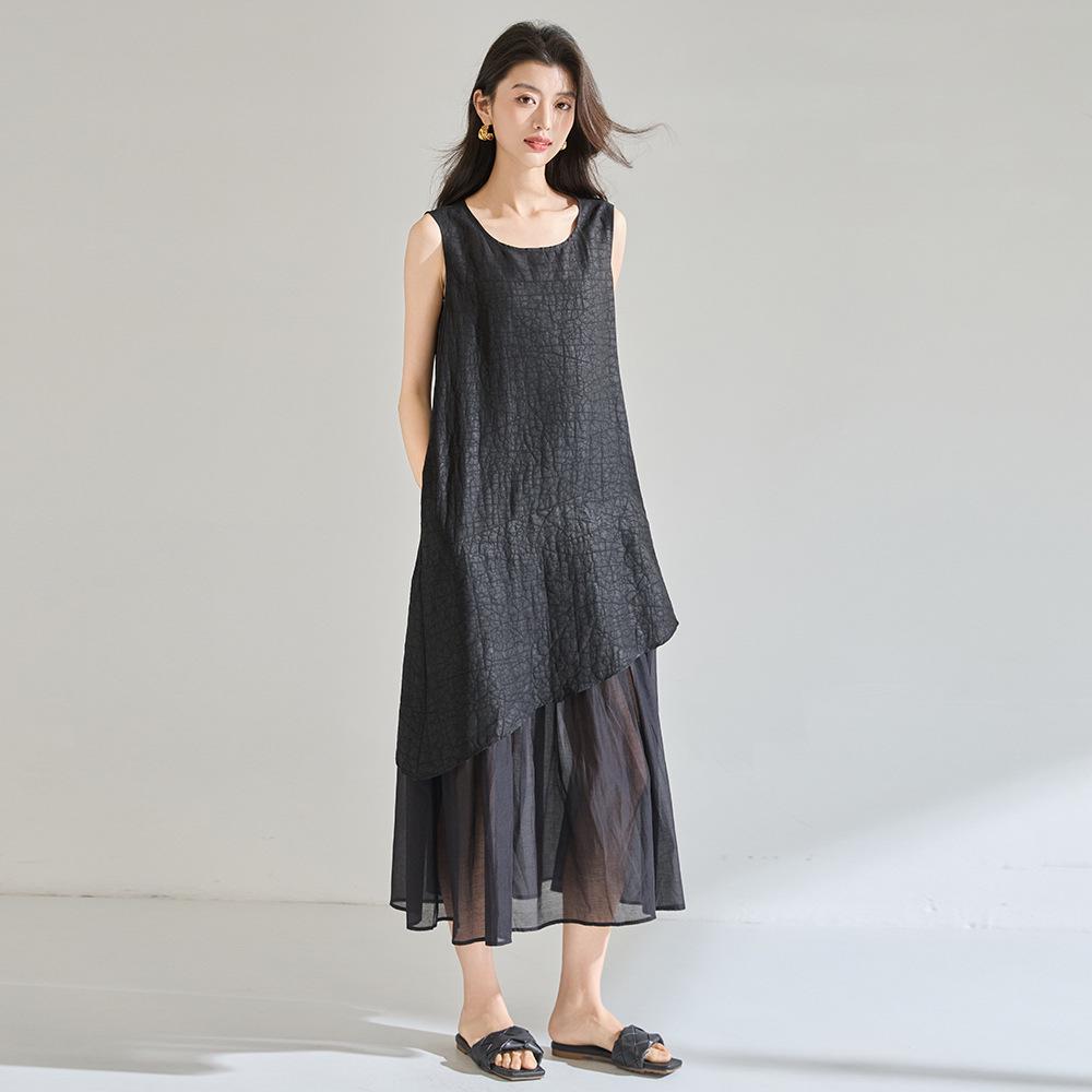 Spring/Summer 2026: Cracked Pattern Faux Two-Piece Vest Dress (Imitation Xiangyun Silk) 29084 чёрный