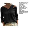 Women T-shirt V-Neck Off Shoulder Long Sleeve Pullover Tops Pure Color Loose Fit Summer Casual Shirt Daily