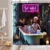 Funny Gothic Skull Shower Curtain Halloween Spooky Skull Skeleton In Bathtub Green Plant Scary Creative Fabric Bathroom Decor