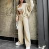 Damen Vintage Einfarbiges Zweiteiliges Outfit für den Herbst Lässiger O-Ausschnitt Reißverschluss Mantel + Schnürhose, Dick Sportlicher Stil
