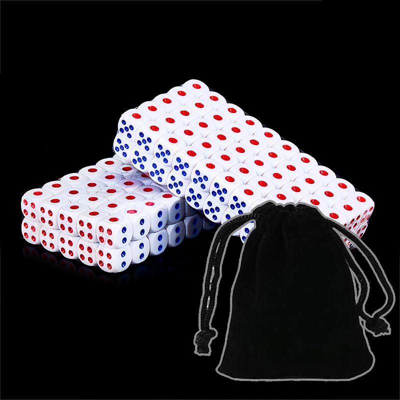 60/80/100pcs Dice 10mm with Velvet Bag Rounded D6 Blue Red Dice for Board Games Poker Game Bars Puzzle Entertainment Dice TMZ