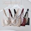 French Letter Embroidery Semi-transparent Mesh Heart Cup Bra Light and Thin Breast-revealing Small Memory Wire Support Bra