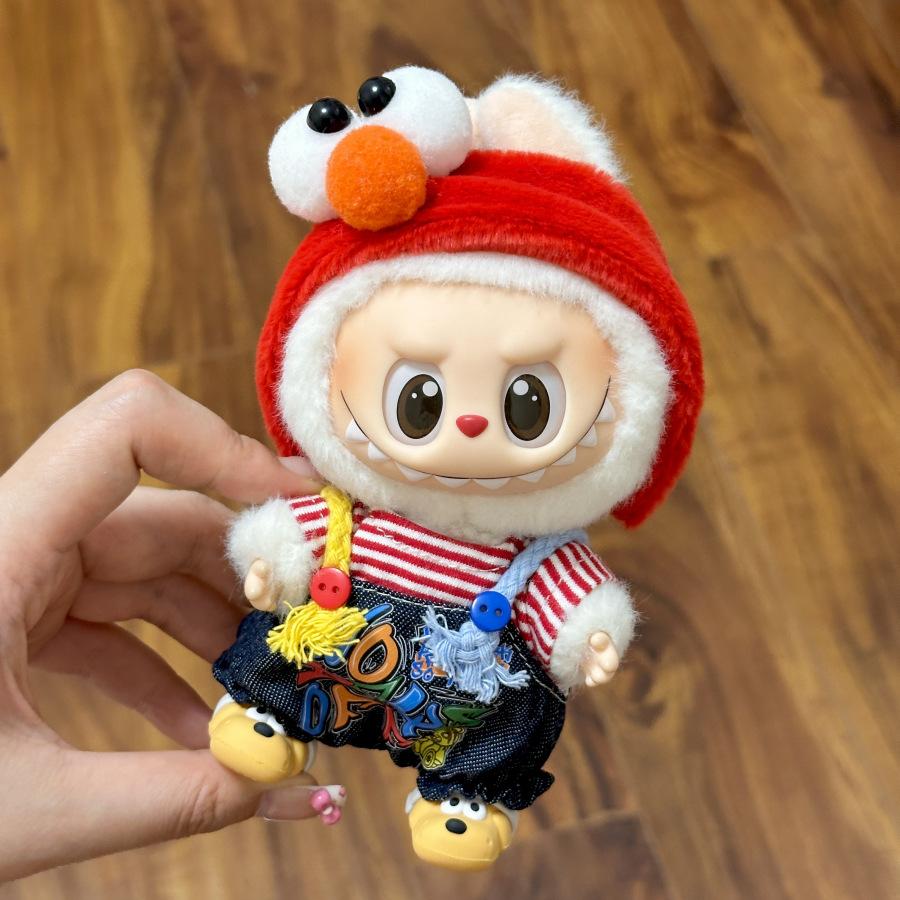 17cm Mini Plush Doll Clothing Set Accessories for Korea Kpop Labubu Idol Sitting Party V1 V2 Autumn Onesie Hat Set Clothing