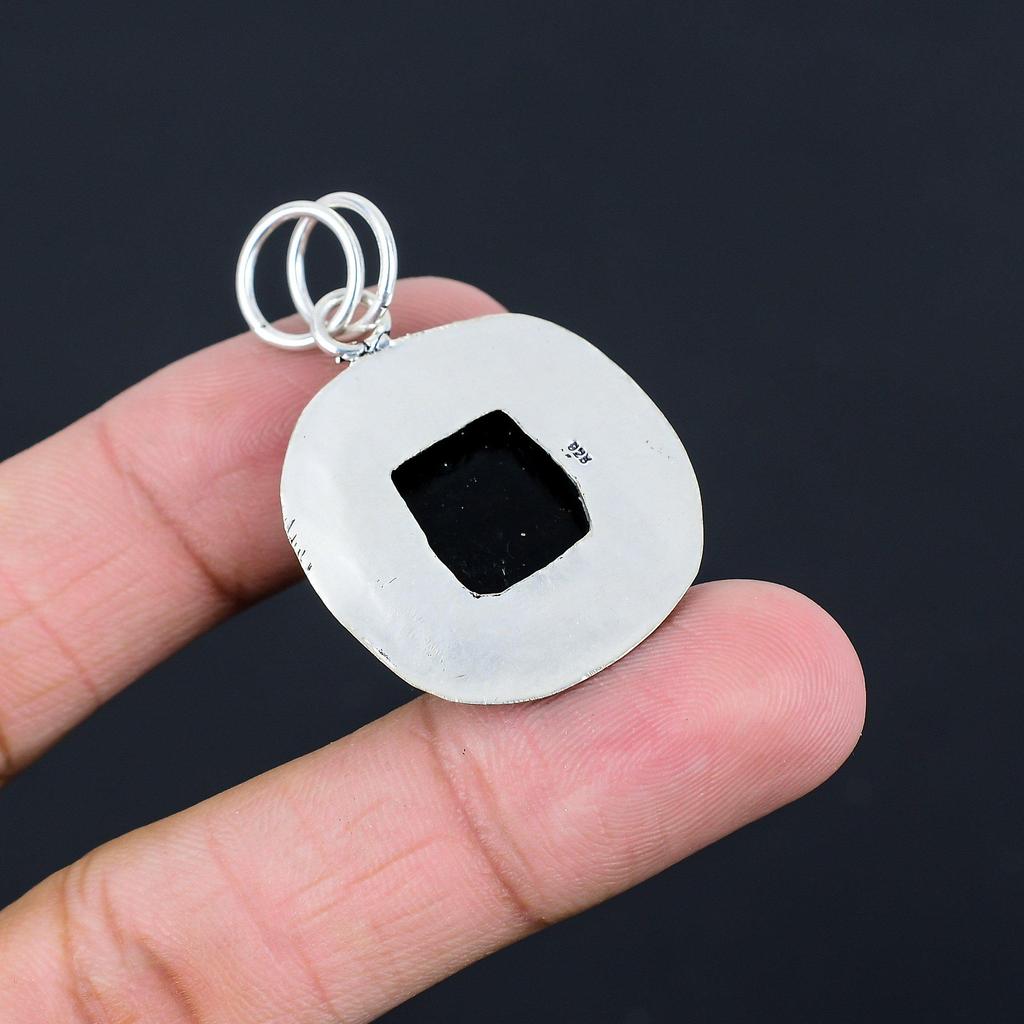 Oval Natural American Dichroic Glass Sterling Silver Wedding Bezel New Pendant