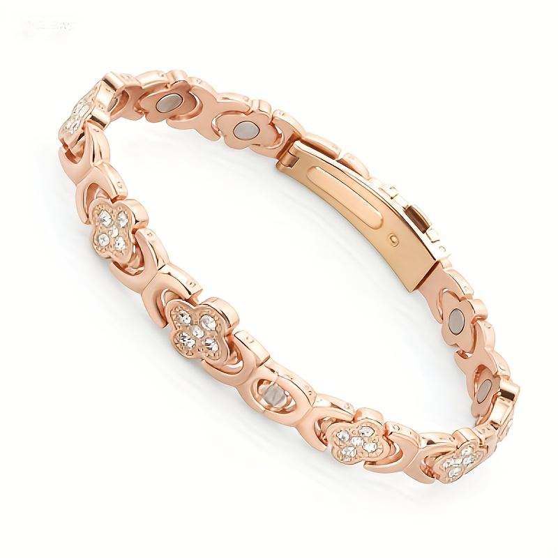 Women s pure copper magnetic bracelet - 3500 gauss strong magnet, adjustable rose gold plated clasp.