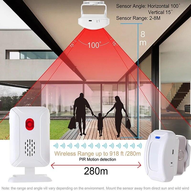 Benvenuto Negozio di campanelli Negozio Sicurezza domestica Benvenuto Campanello wireless con sensore di movimento a infrarossi IR Campanello di allarme Campanello di ingresso 36 suonerie
