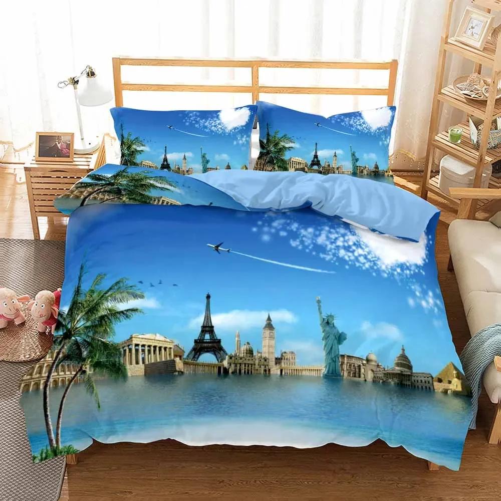

Modern Style Bed Cover Sets 2/3pcs Print Travel Scenery King-Sized Dimensionsd Dimensions Beding Set Comfortable Quilt Cover featuring Pilowcases Bed 135*200cm Eu-Single