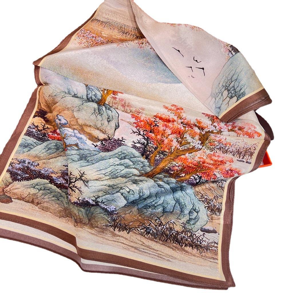 Thousand Miles Of Jiangshan Picture 100% Mulberry Silk Scarf Large Square Scarf Chinese Style Silk Scarf Shawl Spring And Autumn Send Mom
