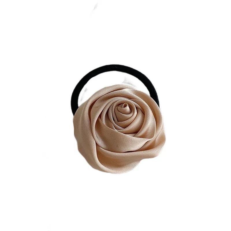 Fabric Rose Flower Hairbands Women Girls Elegant Elastic Rubber Bands Hair Ropes Headdress Satin Floral Rubber Bands