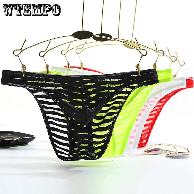New Multi Color Men's Triangle Underwear Low Waist Breathable Solid Color Stripe Ultra Thin Transparent Ice Silk