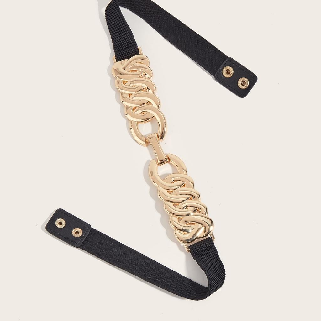 American Personalized Dress Elastic Elastic Belt Women'S High-End Metal Decoration Thin Waist Seal Decorative Suit