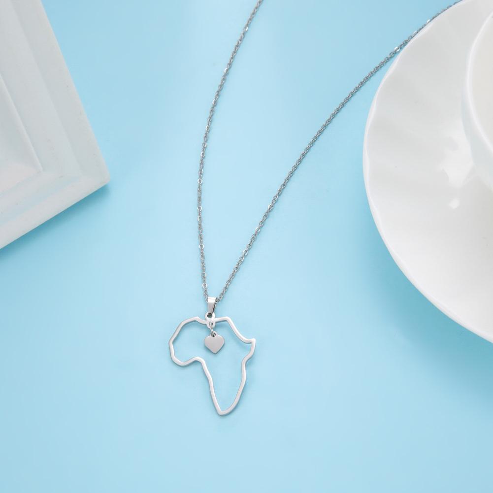 My Shape Africa Map Heart Pendant Necklaces for Women Men Stainless Steel Chain African Charms Necklace Choker Fashion Jewelry