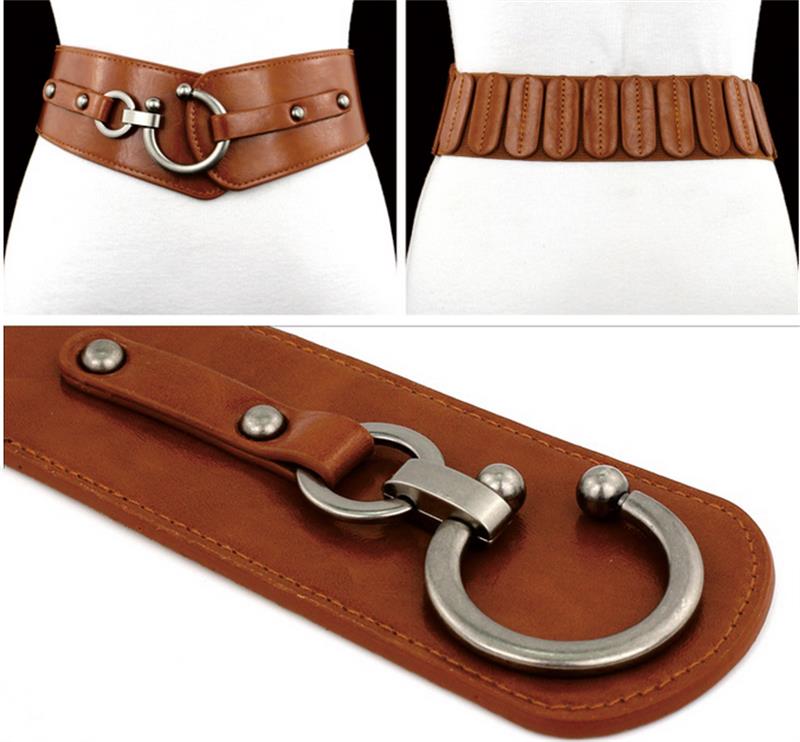 Neue Mode Elastischer Breiter Gürtelriemen Vintage Damen Kunstleder Schnalle Elastischer Breiter Gürtelriemen Einfarbiges Taillenband