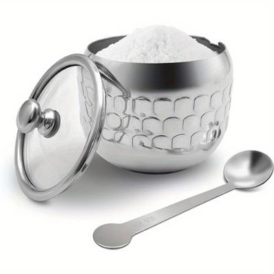 1 szt. Cukiernica ze stali nierdzewnej, słoik na przyprawy do kawy, pojemnik na przyprawy, pojemnik na przyprawy, kanister, cruet ze szklaną pokrywką i łyżeczką