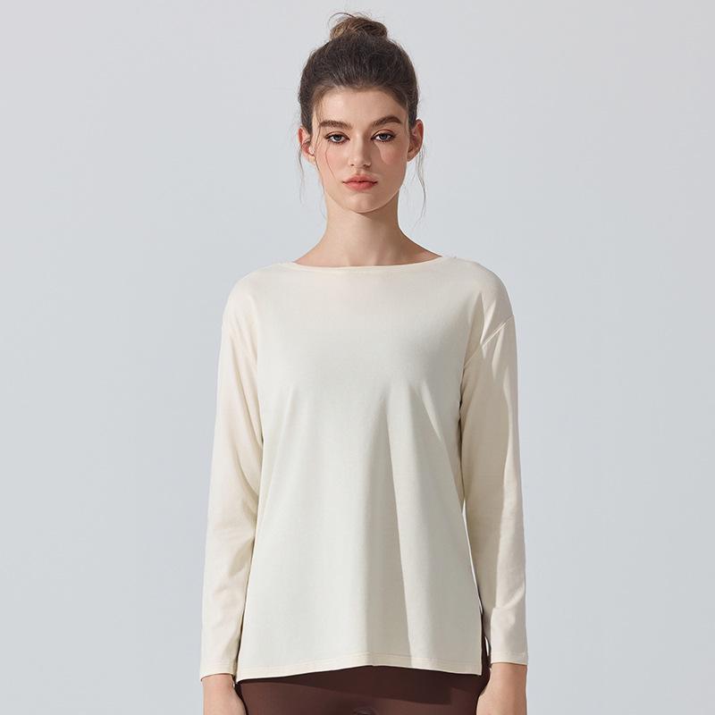

Women s Long Sleeve Side Split Yoga Top - Skin-friendly Cotton Pilates Cover-up XL