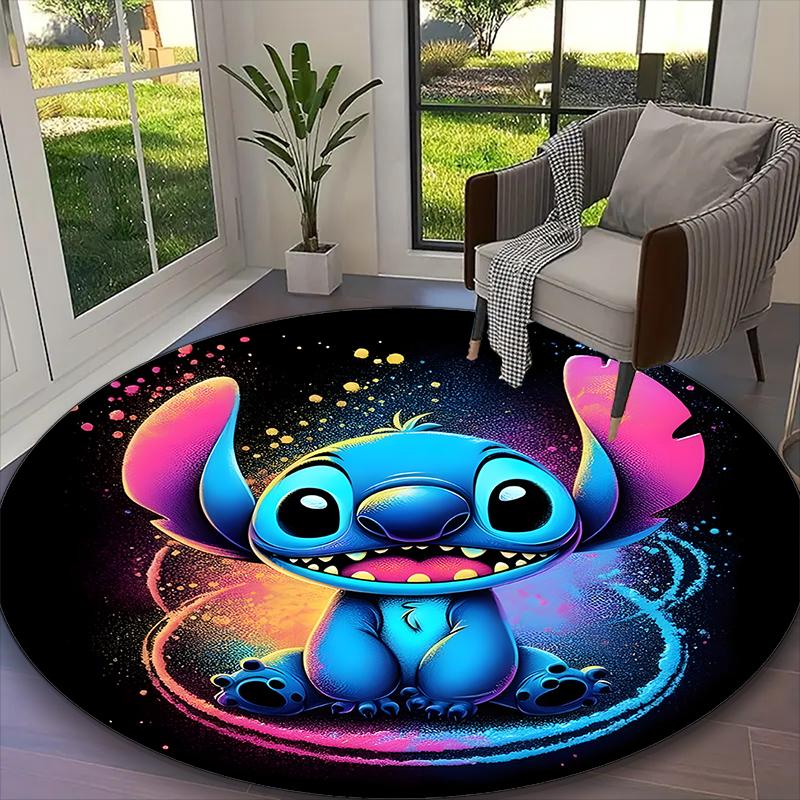 1pc Stitch Moonlight Crescent Floral Rug, Digital Printed Home Chair Sofa Mat, Durable Office Round Carpet, Beautiful Festival Decorations