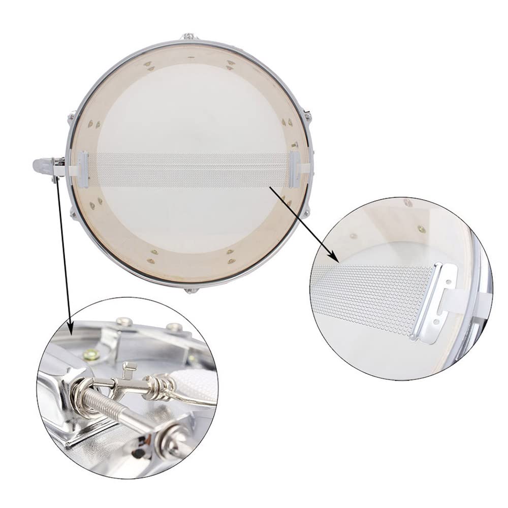 Btuty 14-inch Snare Drum Head with Drumsticks and Drum Key Strap (Silver)