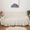 Ruffles Sofa Towel Multi-functional Cover Polyester Hemp Printing Pastoral Pleat Thick Plain Retro Couch Cover Home Decorate
