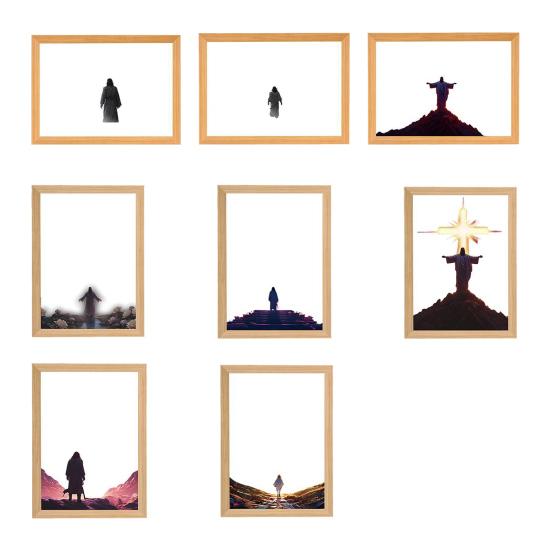 LED Jesus Painting Night Light Dimmable Color Temperature Adjustable Decorative Illuminated 4D LED Painting Bedside Lamp