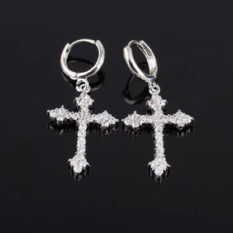Crystal Zircon Crucifix Ear Clips Handmade Hoop Earrings Lightweight Comfortable Ear Accessory for Fashion Enthusiasts