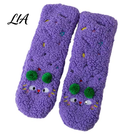 Cozy Cartoon Pattern Socks Thickened Floor for Women, Non-Slip Mid-Calf Socks, Thermal Winter Comfortable Elastic Ribbed Slippers Soft Fuzzy