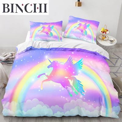 Cartoon Rainbow Unicorn Bedding Set Unicorn Sets Single Double Queen Twin Full Size Duvet Cover Kids Girls Child Soft Bed Linen