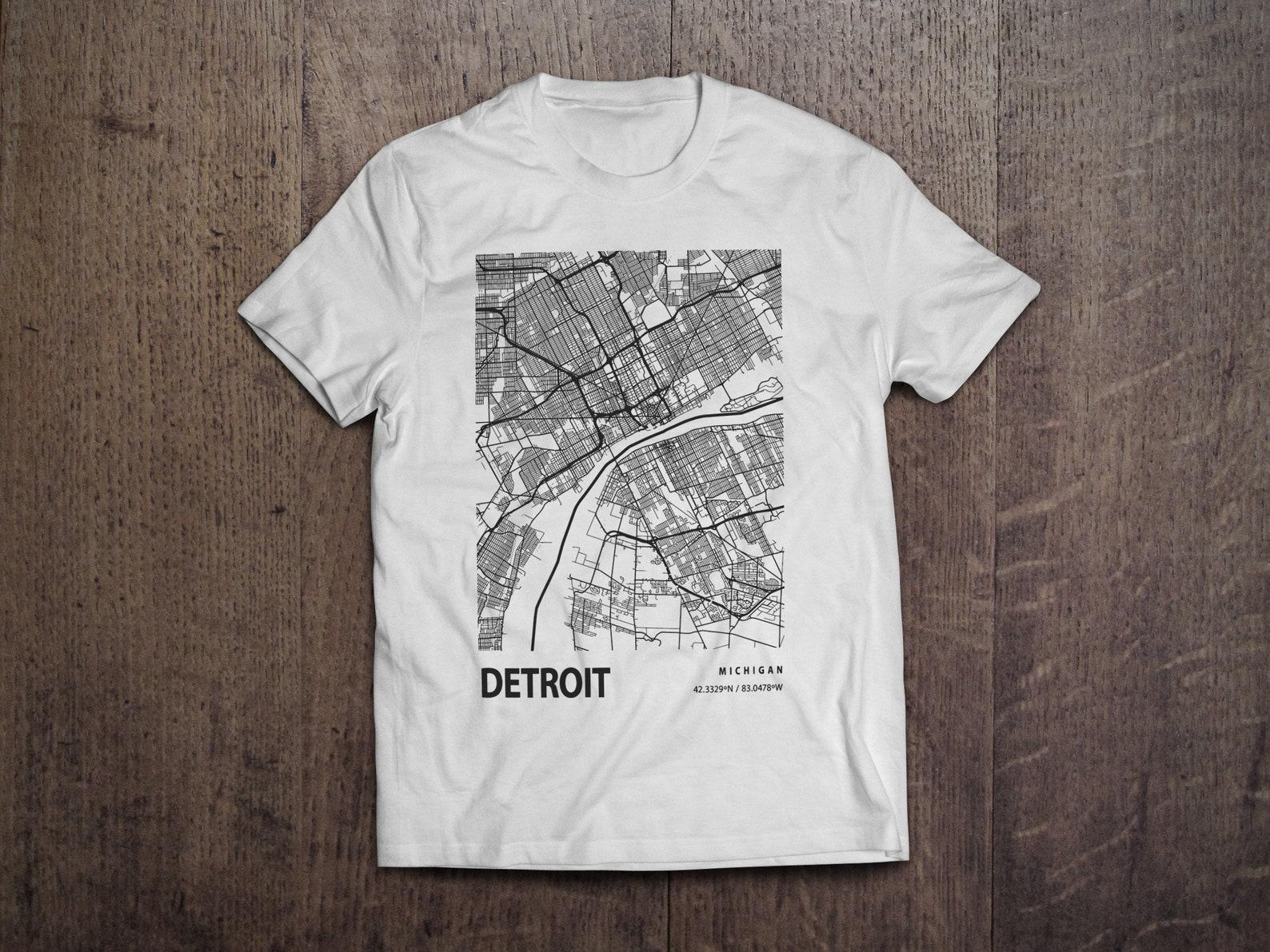 Detroit Michigan Blueprint City Map Coordinates / Heavyweight cotton unisex T shirt with print tee top S