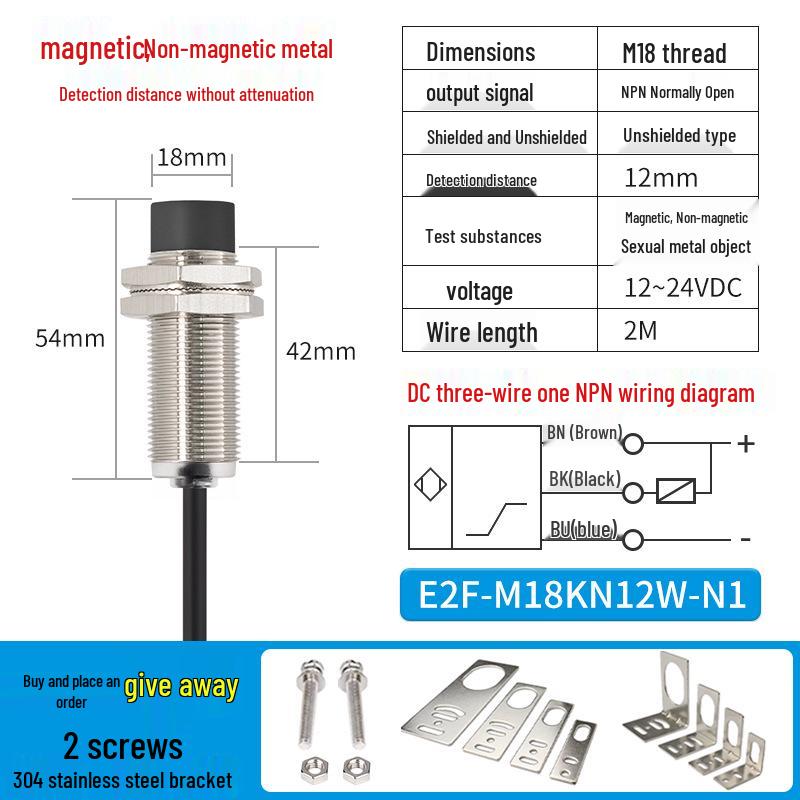 ZanIP68 Waterproof Metal Sensor: Detects Copper, Aluminum, Steel Distance with No Attenuation, NPN Normally Open, PNP