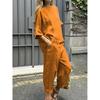 Damen T-Shirt Hosen Set Dreiviertelärmel O-Ausschnitt Lockeres Oberteil Elastische Taille 2 Teile/Satz Übergröße