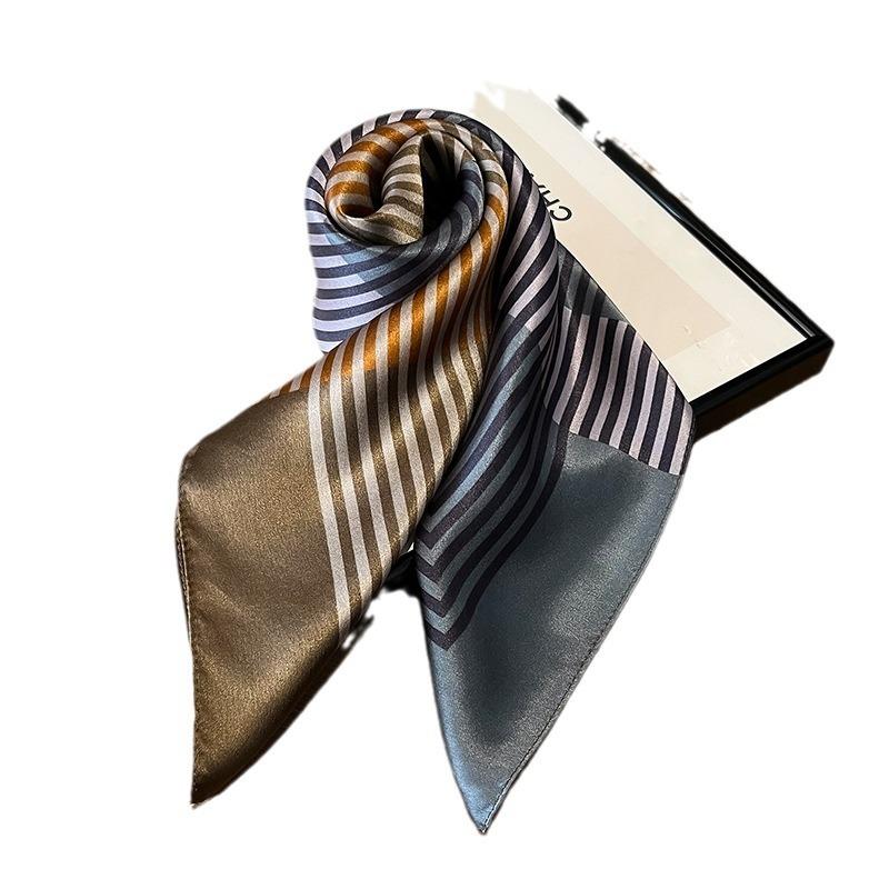 New Versatile Design Silk Silk Scarf Women's Fashion Simple Mulberry Silk 71 Square Scarf Light Luxury Plain Crepe Satin Silk Scarf
