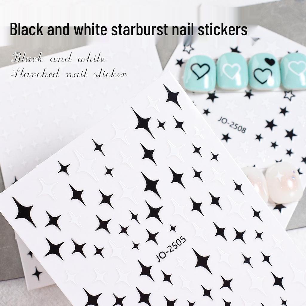 Black & White Nail Decals - Star, Heart, Bow Designs