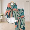Women Plus Size Round Neck Long Sleeve Printed High Low Top Wide Leg Pants Two Piece Set
