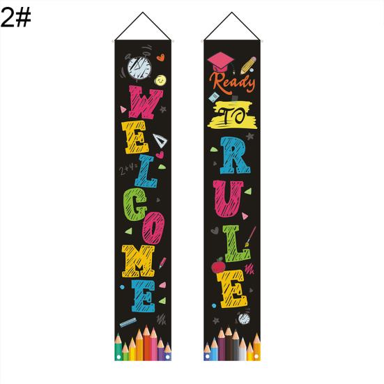 2Pcs Back To School Colorful Welcome Couplet Banner Door Wall Hanging Sign Flag