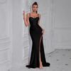 European and American New Split-ended Sexy Solid-color Evening Dress, High-end Temperament and Thin Suspender Long Dress
