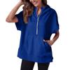 Women's Fashion Casual Color Half Zipper Pocket Short Sleeve Hoodie Top