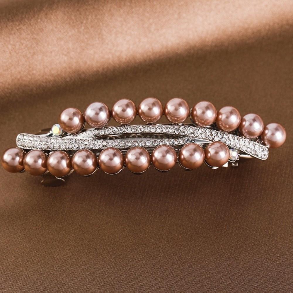 Imitation Pearl Spring Hairpin Double Row Elegant Barrettes Exquisite Hair Clip Hair Accessories шампанского