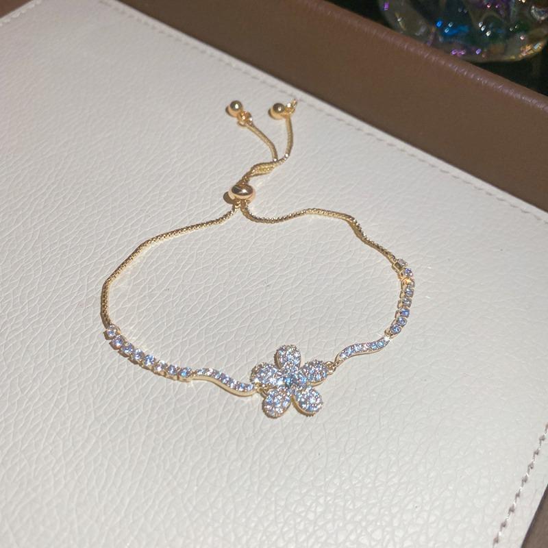 Monet Garden~ Super Sparkling Zircon Flower Round Bracelet Light Luxury Delicate Bracelet Sweet Versatile Jewelry