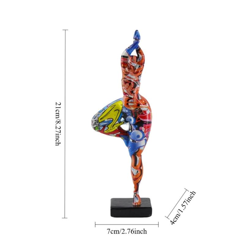 Modern Dancing Lady Statue Colorful Graffiti Resin Abstract Woman Sculpture Perfect For Living Space And Office Decors