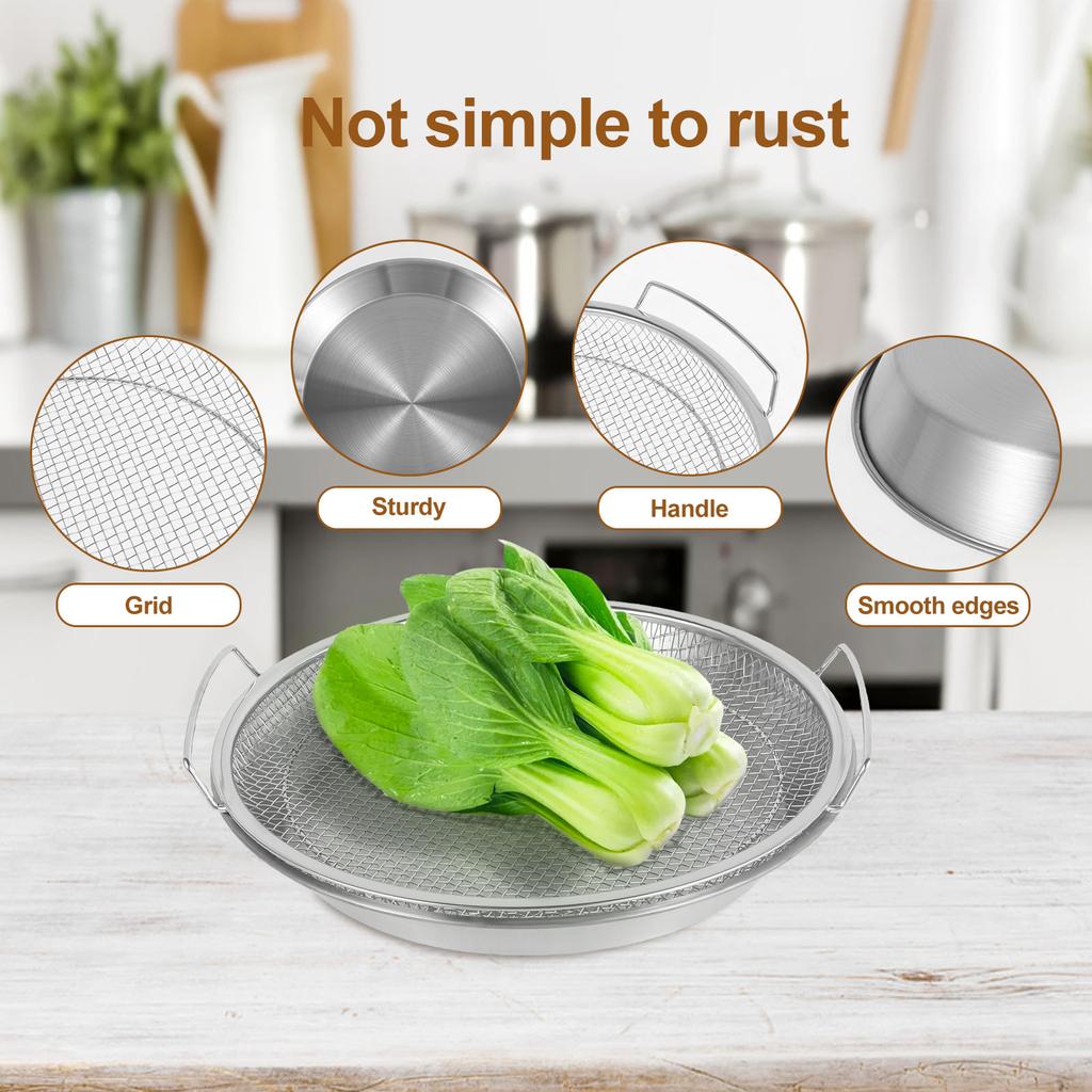 Bandeja Redonda para Filtro de Aceite Acero Inoxidable Rejilla para Escurrir Alimentos Fritos Filtro para Freír con Bandeja de Goteo Cesta de Malla para Escurrir Colador de Aceite Tra