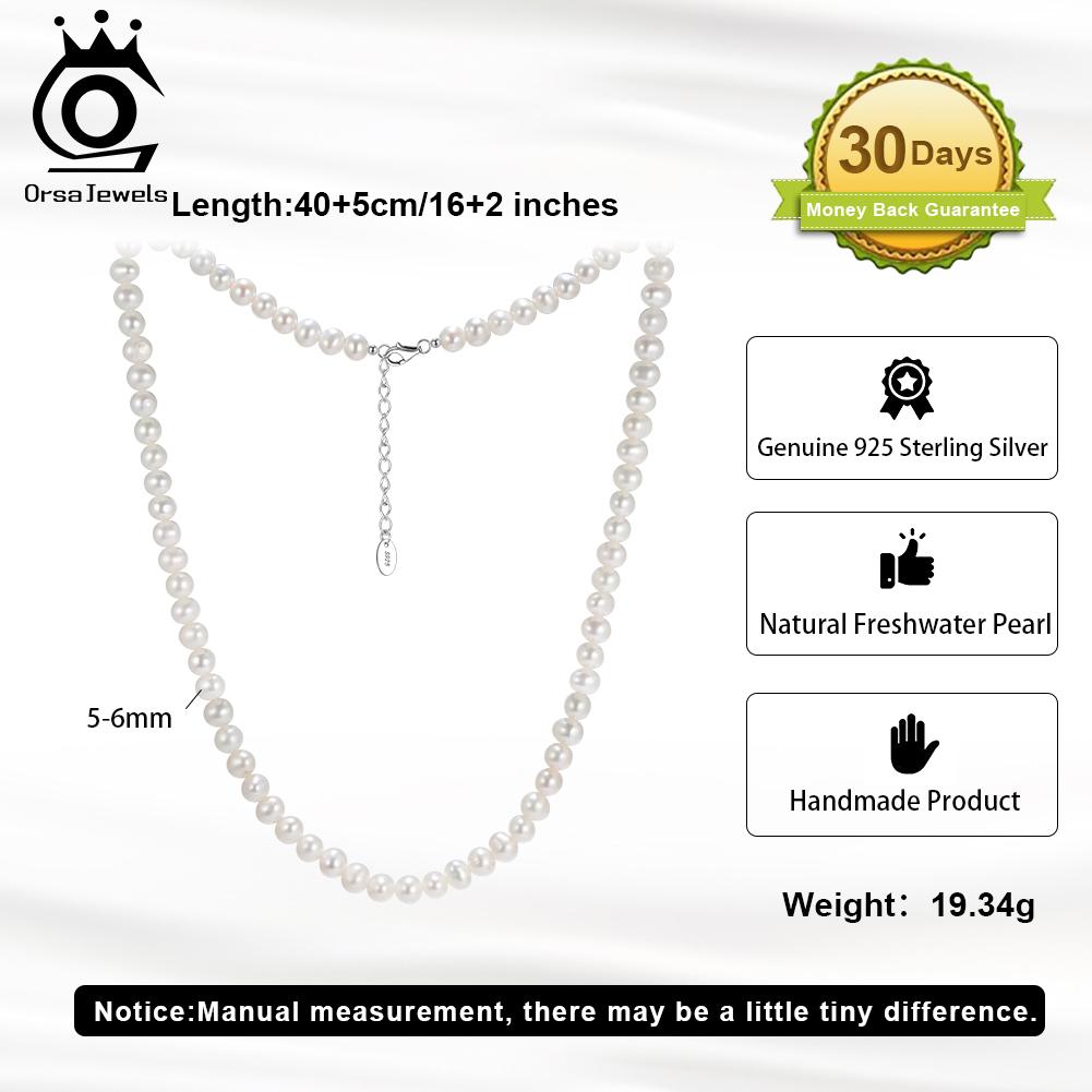 ORSA JEWELS Handpicked 925 Sterling Silver Pearl Choker Necklace Round Freshwater Pearl Necklace Party Jewelry for Women GPN95