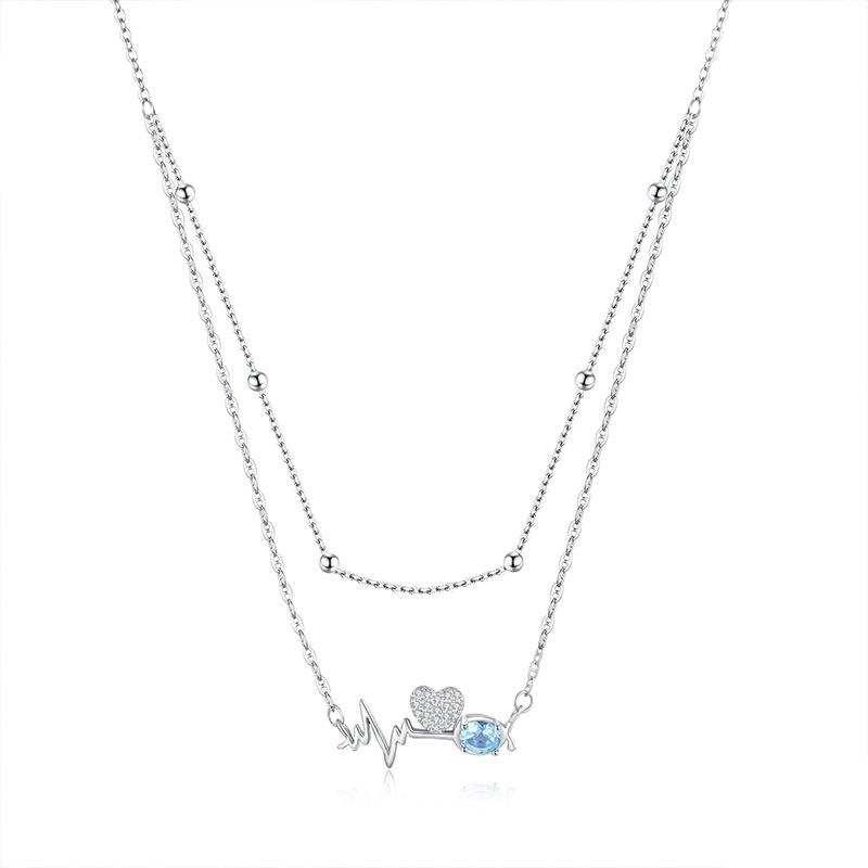 Wind natural crystal stone temperament sense crystal heart beating collarbone chain s925 sterling silver heartbeat necklace women's fashion gift
